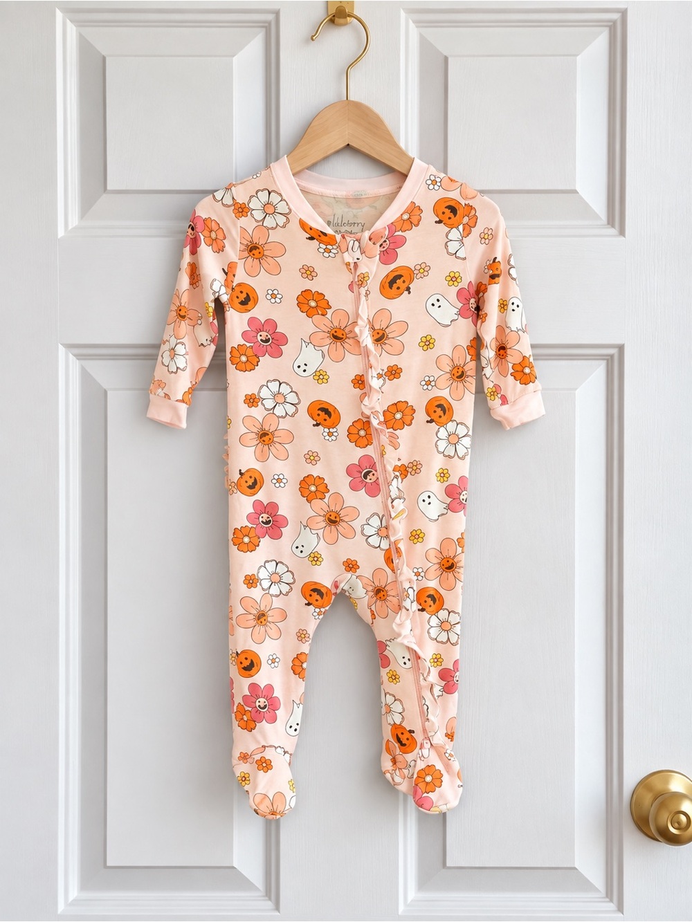 Milkberry Bamboo Halloween Pumpkin Ghost Floral Ruffle Footie Sleeper 0-3M